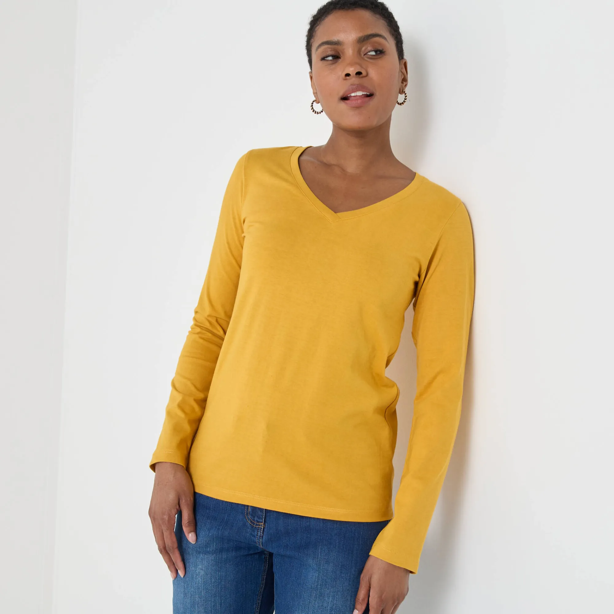 T-Shirt En Topje<Blancheporte T-shirt met V-hals en lange mouwen kerrie