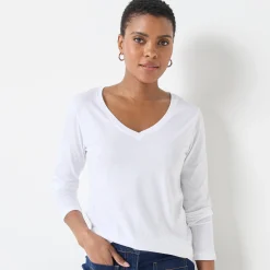 T-Shirt En Topje<Blancheporte T-shirt met V-hals en lange mouwen wit