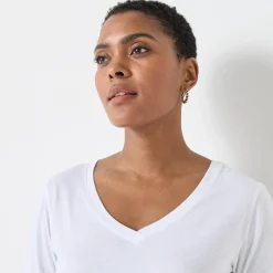 T-Shirt En Topje<Blancheporte T-shirt met V-hals en lange mouwen wit