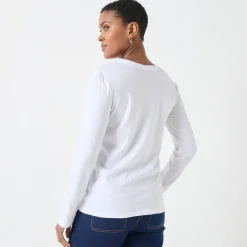 T-Shirt En Topje<Blancheporte T-shirt met V-hals en lange mouwen wit
