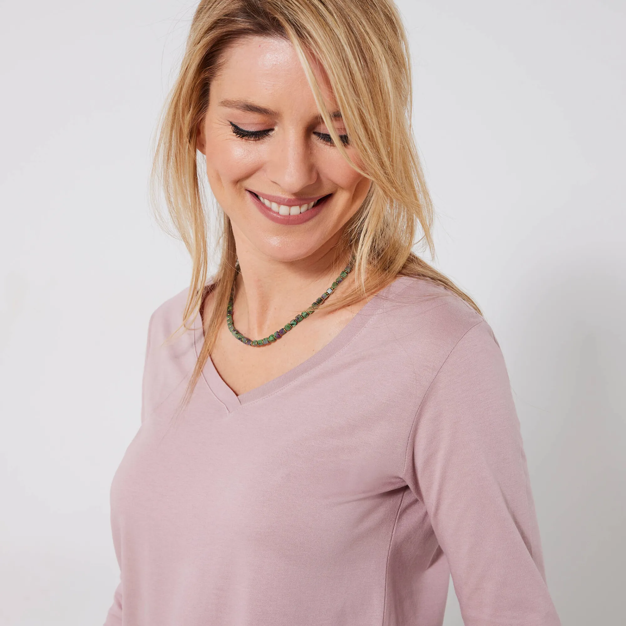 T-Shirt En Topje<Blancheporte T-shirt met V-hals en lange mouwen parmaroze