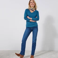 T-Shirt En Topje<Blancheporte T-shirt met V-hals en lange mouwen Pruisisch blauw