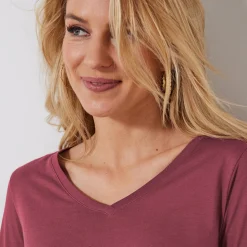 T-Shirt En Topje<Blancheporte T-shirt met V-hals en lange mouwen grijsvioline