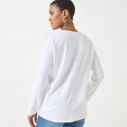 T-Shirt En Topje<Blancheporte T-shirt met V-hals en lange mouwen in kant wit