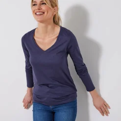 T-Shirt En Topje<Blancheporte T-shirt met V-hals en lange mouwen marine