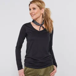 T-Shirt En Topje<Blancheporte T-shirt met V-hals en lange mouwen zwart