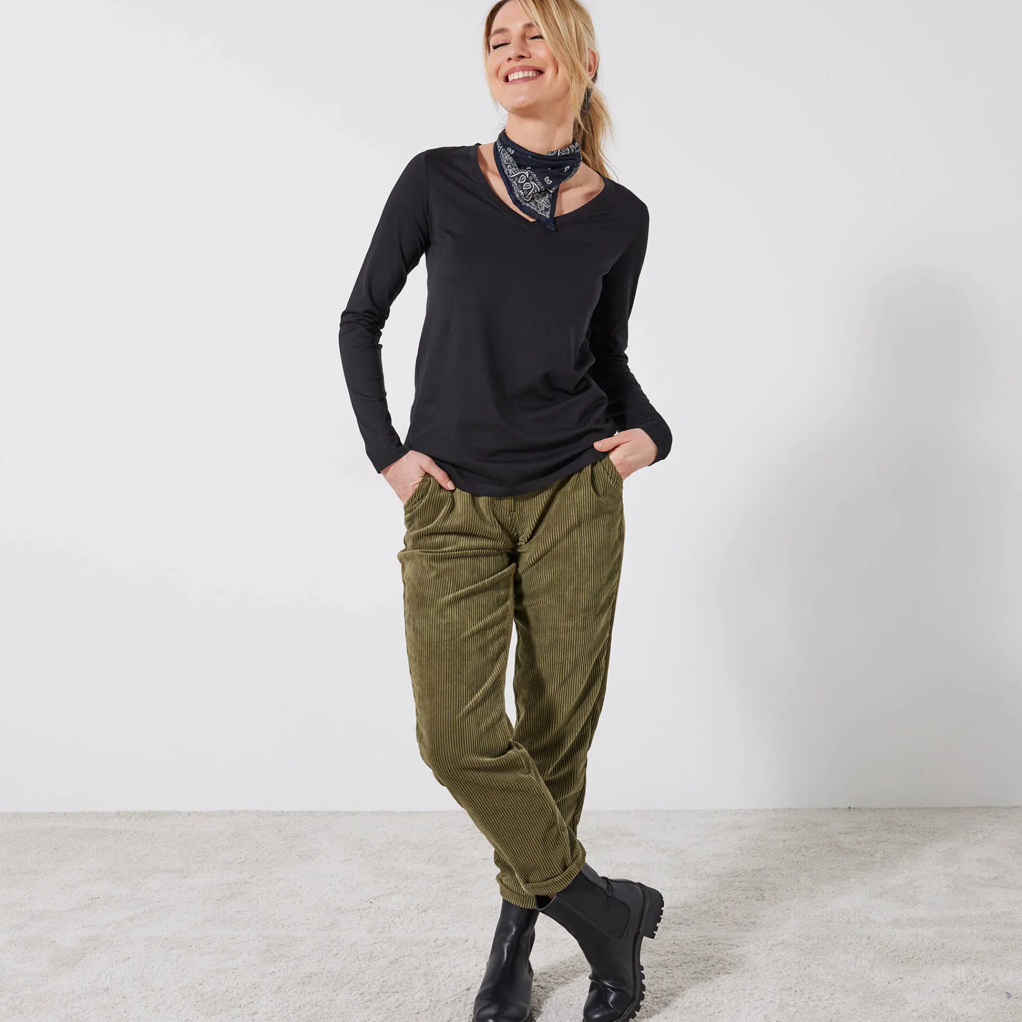 T-Shirt En Topje<Blancheporte T-shirt met V-hals en lange mouwen zwart