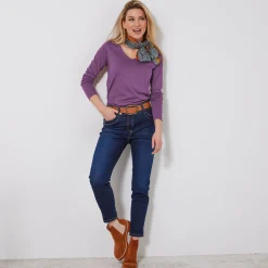 T-Shirt En Topje<Blancheporte T-shirt met V-hals en lange mouwen paars