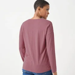 T-Shirt En Topje<Blancheporte T-shirt met V-hals en lange mouwen in kant chiné rozenhout