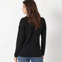 T-Shirt En Topje<Blancheporte T-shirt met V-hals en lange mouwen in kant zwart