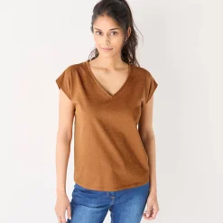 T-Shirt En Topje<Blancheporte T-shirt met V-hals, glanzend fantasietricot hazelnootbruin