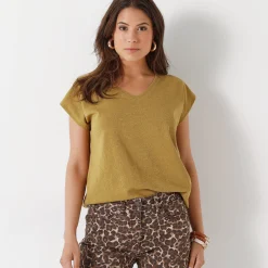 T-Shirt En Topje<Blancheporte T-shirt met V-hals, glanzend fantasietricot bronskleur
