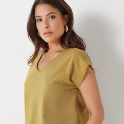 T-Shirt En Topje<Blancheporte T-shirt met V-hals, glanzend fantasietricot bronskleur
