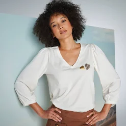T-Shirt En Topje<Blancheporte T-shirt met V-hals, hartjesprint ecru