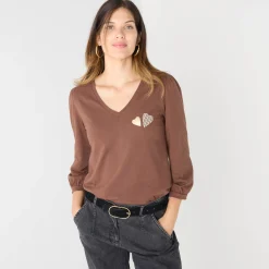 T-Shirt En Topje<Blancheporte T-shirt met V-hals, hartjesprint chocolade