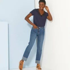 T-Shirt En Topje<Blancheporte T-shirt met V-hals in kant marine