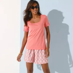 T-Shirt En Topje<Blancheporte T-shirt met vierkante hals koraal