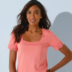 T-Shirt En Topje<Blancheporte T-shirt met vierkante hals koraal