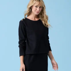 T-Shirt En Topje<Blancheporte T-shirt speciaal voor kleine lengtes effen, knoopdetails op de schouder, geribbelde stof zwart