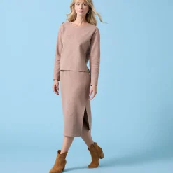 T-Shirt En Topje<Blancheporte T-shirt speciaal voor kleine lengtes effen, knoopdetails op de schouder, geribbelde stof chiné hazelnootbruin