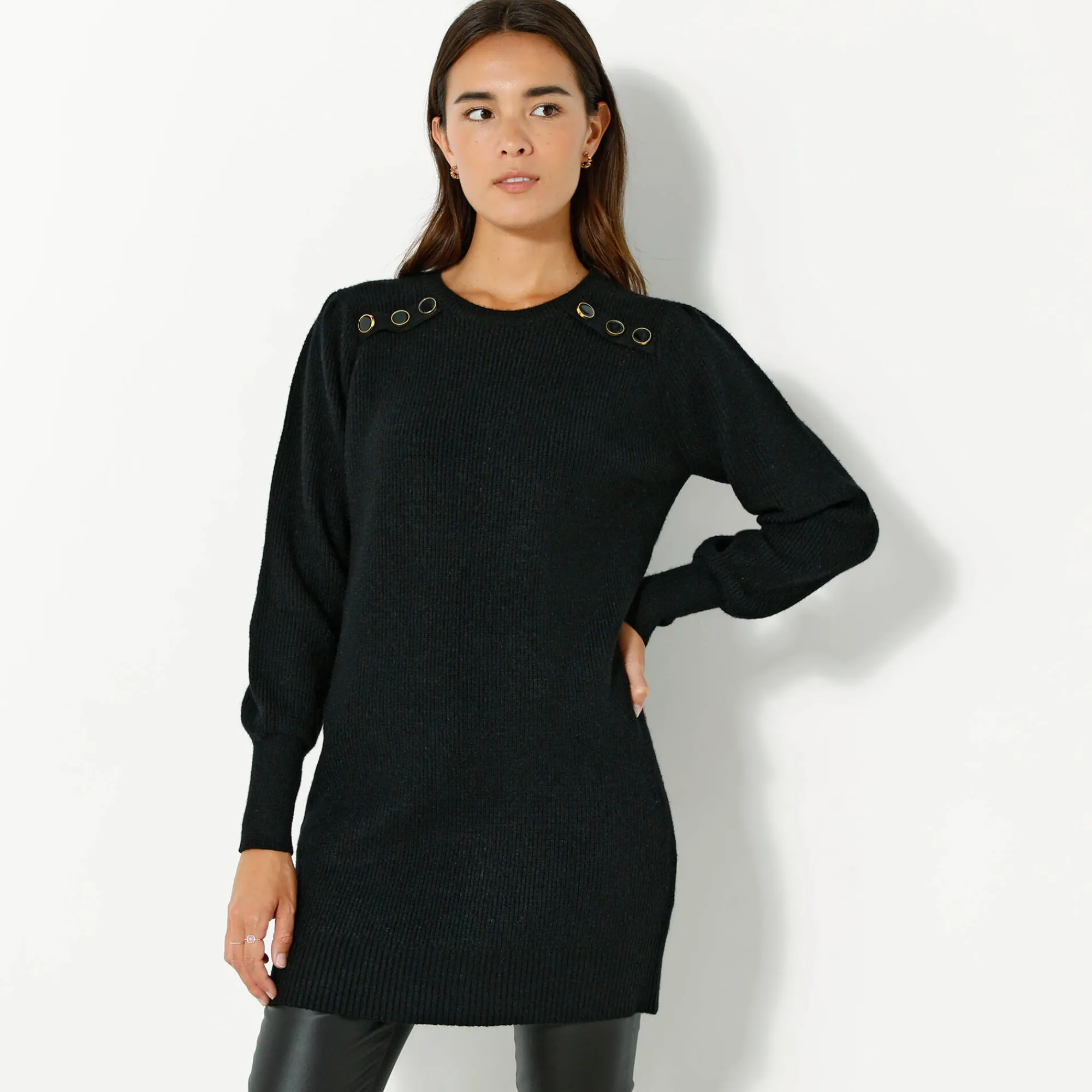 Trui En Vest<Blancheporte Tunektrui met fantasieknopen zwart