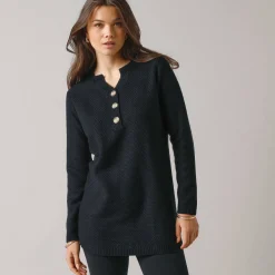 Trui En Vest<Blancheporte Tunic sweater with Tunisian collar, fancy knit zwart