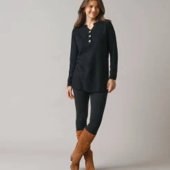 Trui En Vest<Blancheporte Tunic sweater with Tunisian collar, fancy knit zwart