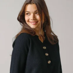 Trui En Vest<Blancheporte Tunic sweater with Tunisian collar, fancy knit zwart