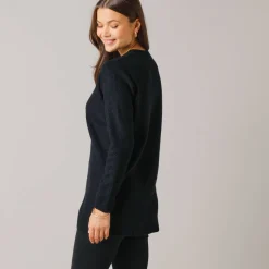 Trui En Vest<Blancheporte Tunic sweater with Tunisian collar, fancy knit zwart