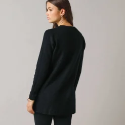 Trui En Vest<Blancheporte Tunic sweater with Tunisian collar, fancy knit zwart
