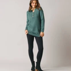 Trui En Vest<Blancheporte Tunic sweater with Tunisian collar, fancy knit donkergroen