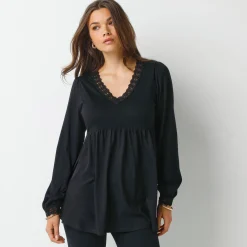 Feestoutfits Dames|T-Shirt En Topje<Blancheporte Tuniek met details in macramé zwart
