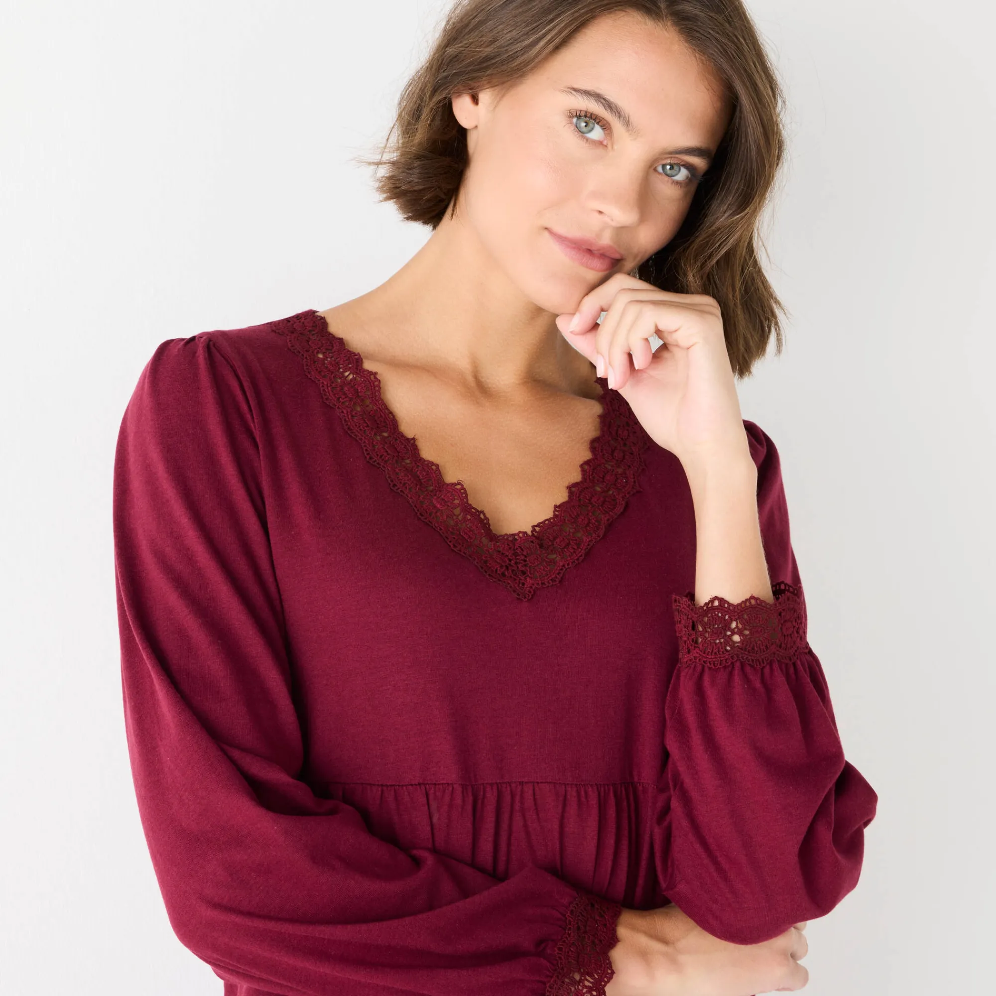 Feestoutfits Dames|T-Shirt En Topje<Blancheporte Tuniek met details in macramé bordeaux