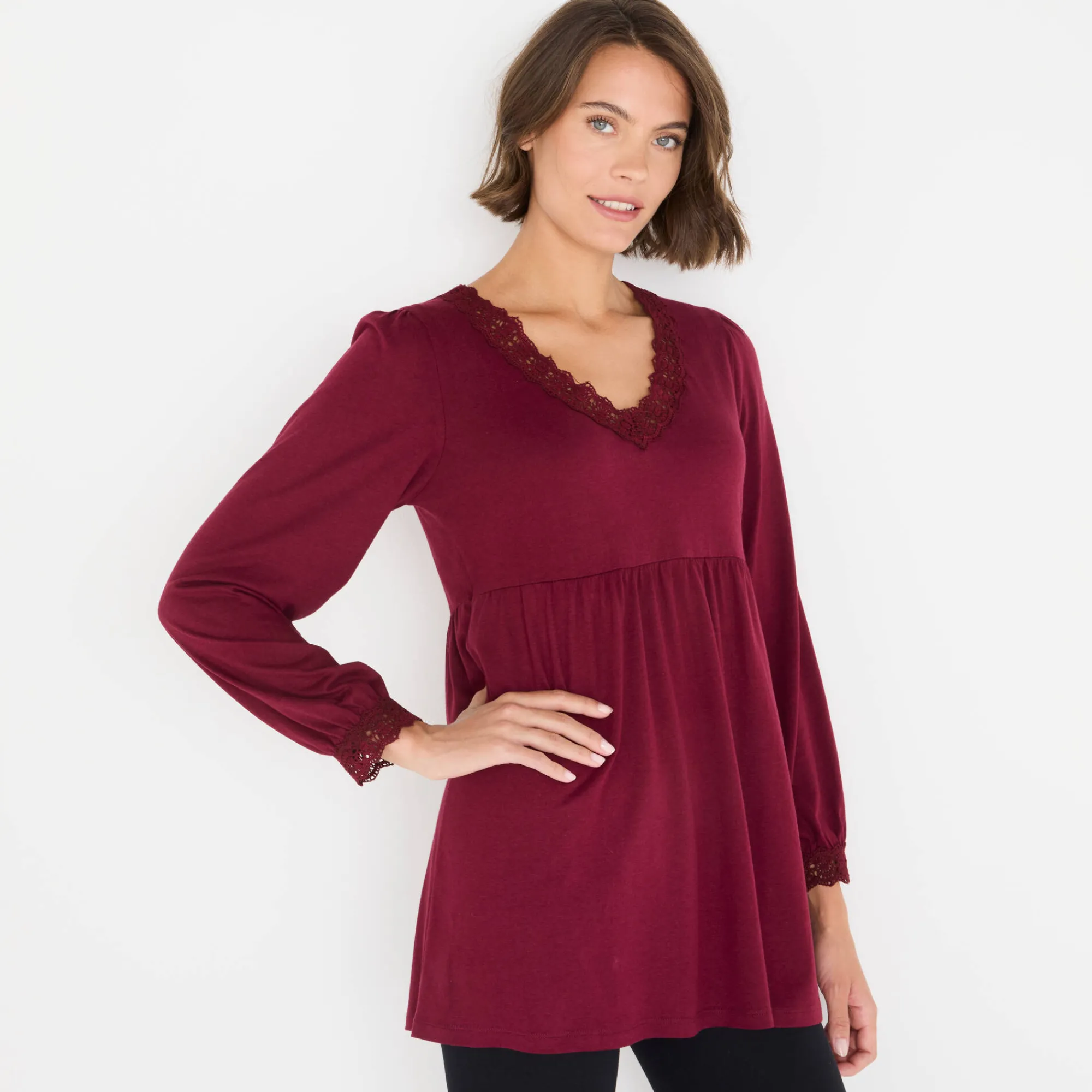 Feestoutfits Dames|T-Shirt En Topje<Blancheporte Tuniek met details in macramé bordeaux