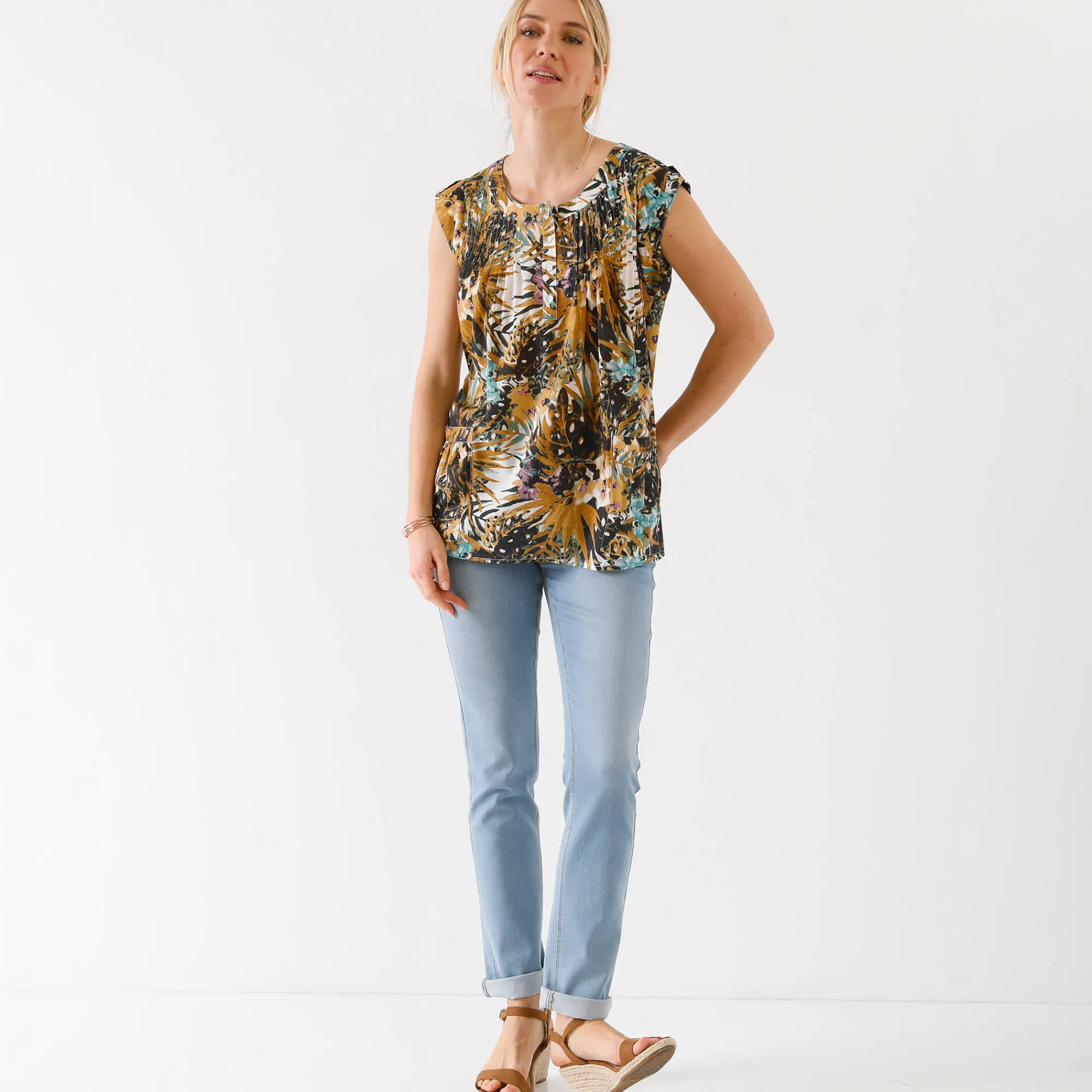 Bloes En Tuniek<Blancheporte Tuniek met exotische print honing