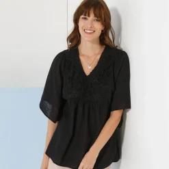 Bloes En Tuniek<Blancheporte Tuniek met gevoerd fantasiefrontje, kimonomouwen zwart