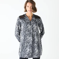 Bloes En Tuniek<Blancheporte Tuniek met kant en lange mouwen, zebraprint zwart / grijs