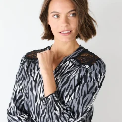 Bloes En Tuniek<Blancheporte Tuniek met kant en lange mouwen, zebraprint zwart / grijs