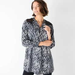Bloes En Tuniek<Blancheporte Tuniek met kant en lange mouwen, zebraprint zwart / grijs