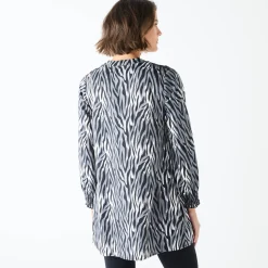 Bloes En Tuniek<Blancheporte Tuniek met kant en lange mouwen, zebraprint zwart / grijs