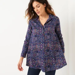 Bloes En Tuniek<Blancheporte Tuniek met kasjmierprint en hemdkraag blauw / violine
