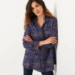 Bloes En Tuniek<Blancheporte Tuniek met kasjmierprint en hemdkraag blauw / violine