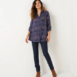 Bloes En Tuniek<Blancheporte Tuniek met kasjmierprint en hemdkraag blauw / violine