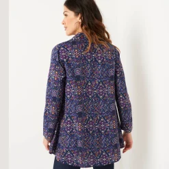 Bloes En Tuniek<Blancheporte Tuniek met kasjmierprint en hemdkraag blauw / violine