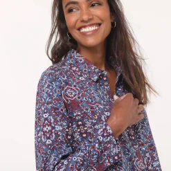Bloes En Tuniek<Blancheporte Tuniek met kasjmierprint en hemdkraag jeansblauw