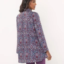Bloes En Tuniek<Blancheporte Tuniek met kasjmierprint en hemdkraag jeansblauw