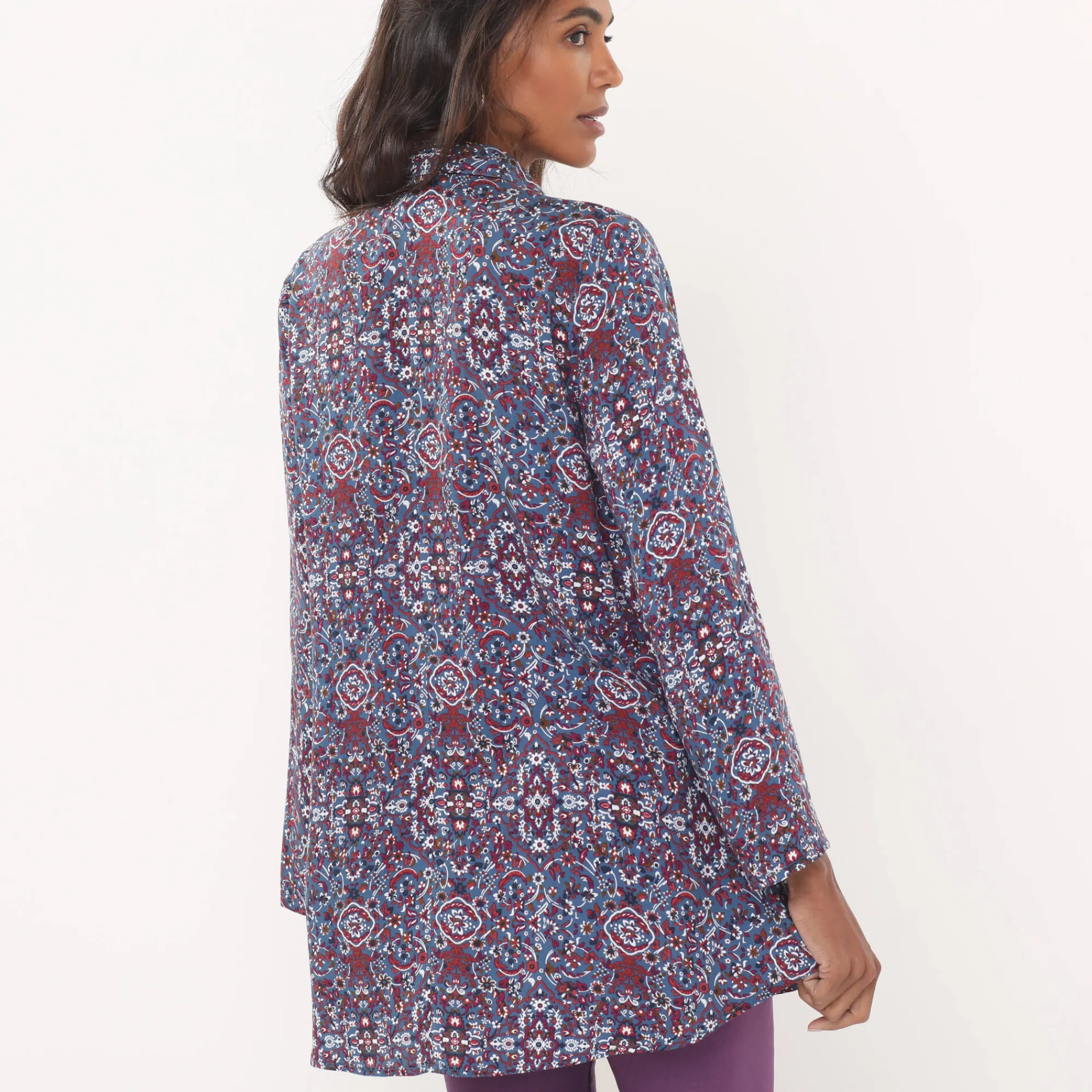 Bloes En Tuniek<Blancheporte Tuniek met kasjmierprint en hemdkraag jeansblauw