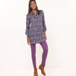 Bloes En Tuniek<Blancheporte Tuniek met kasjmierprint en hemdkraag jeansblauw