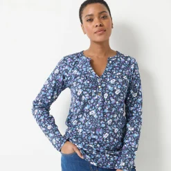 T-Shirt En Topje|Bloes En Tuniek<Blancheporte Tuniek met knoopkraag en dierenhuidprint marine / ecru