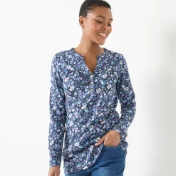 T-Shirt En Topje|Bloes En Tuniek<Blancheporte Tuniek met knoopkraag en dierenhuidprint marine / ecru